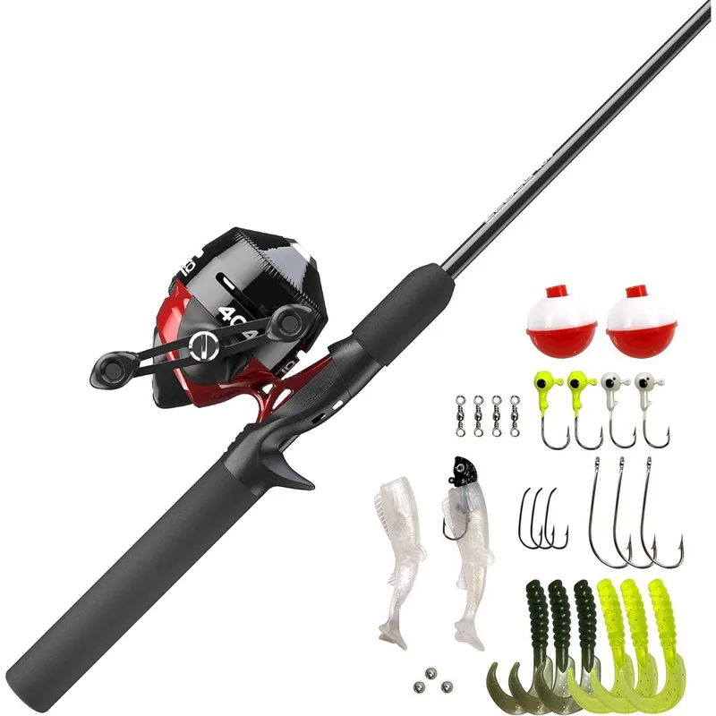 Spincast Reel - ชุดคันเบ็ดสปินคาสต์ไฟเบอร์กลาสแบบสองชิ้น 5'6 ฟุต พร้อมด้ามจับ EVA, รอกป้องกันการถอยหลัง