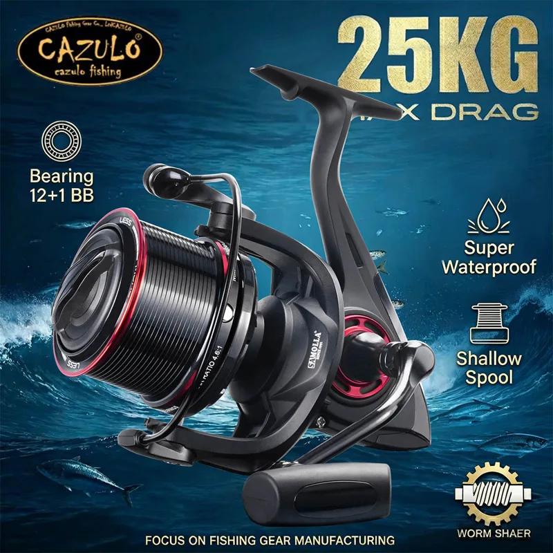 Surf Reel - รอกตกปลาแบบสปินนิ่ง CAZULO สำหรับตกปลาชายหาดและน้ำเค็ม ทนทานต่อการกัดกร่อน ป้องกันน้ำทะเล ขนาด