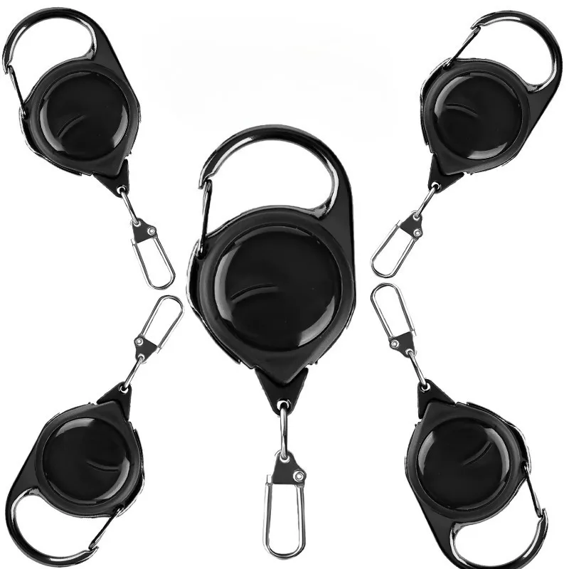 Conventional Reel - คาราไบเนอร์แบบดึงกลับได้ สายสลิงเหล็กแข็งแรง ทนทาน พร้อมห่วงคล้องกุญแจแบบสปริง สำหรับกิจกรรมกลางแจ้ง อุปกรณ์เสริมสำหรับกีฬา