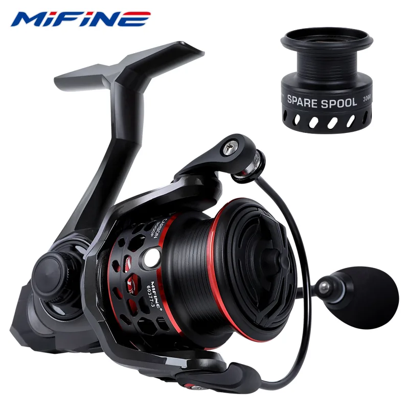 Reel Spare Spool - รอกหมุนคาร์บอน Mifine น้ำหนักเบาพร้อมแกนม้วนอลูมิเนียมสำรอง5.1:1ล้อตกปลาคาร์บอนไฟเบอร์สำหรับน้ำเค็มและน้ำจืด