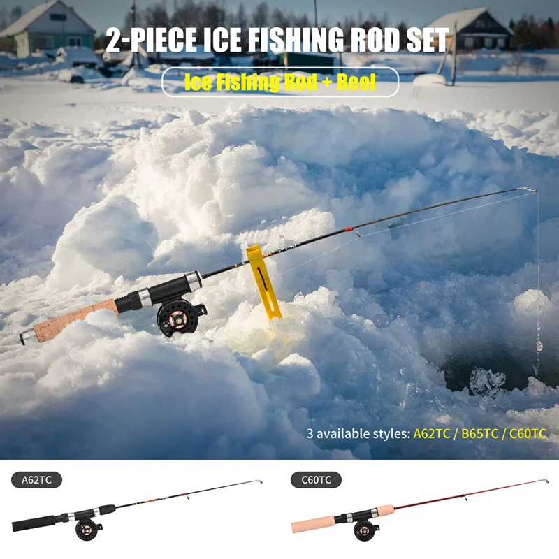 Ice Fishing Reel - ชุดคันเบ็ดตกปลาพร้อมรอกตกปลาแบบสั้น พกพาสะดวก ขนาดเล็ก เหมาะสำหรับตกปลาในฤดูหนาว ตกปลาบนน้ำแข็ง คันเบ็ดแบบยืดได้